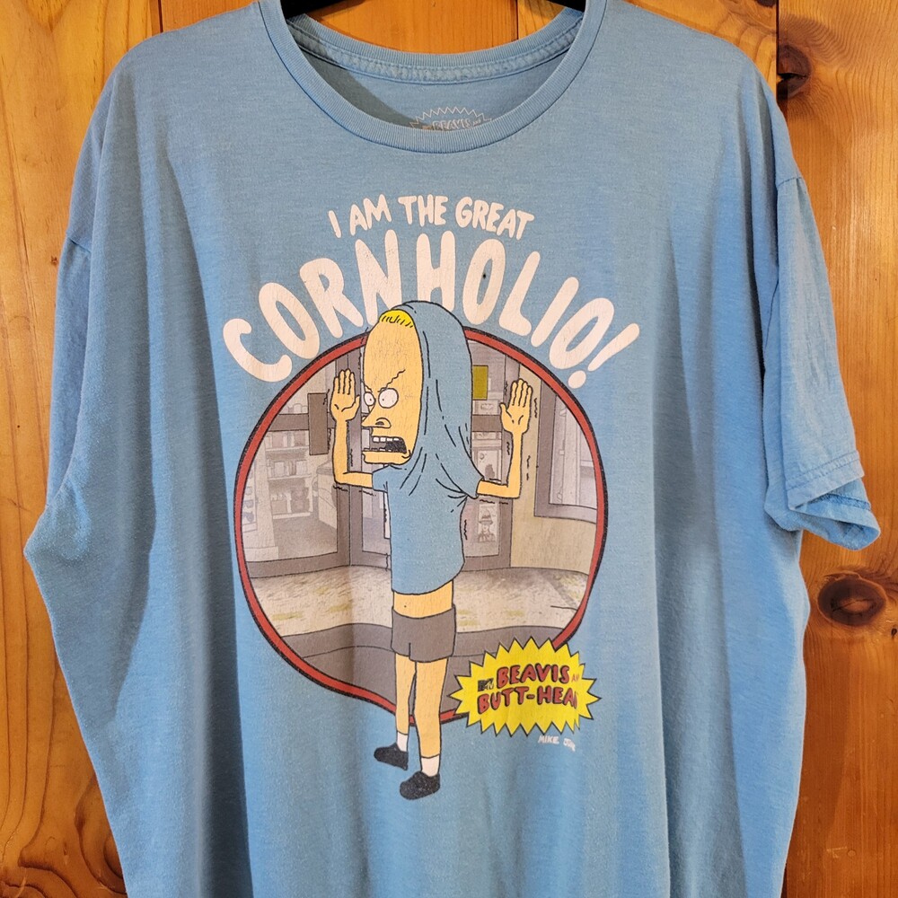 Beavis and Butt-Head XXL Blue Cotton T-Shirt I Am The Great Cornholio